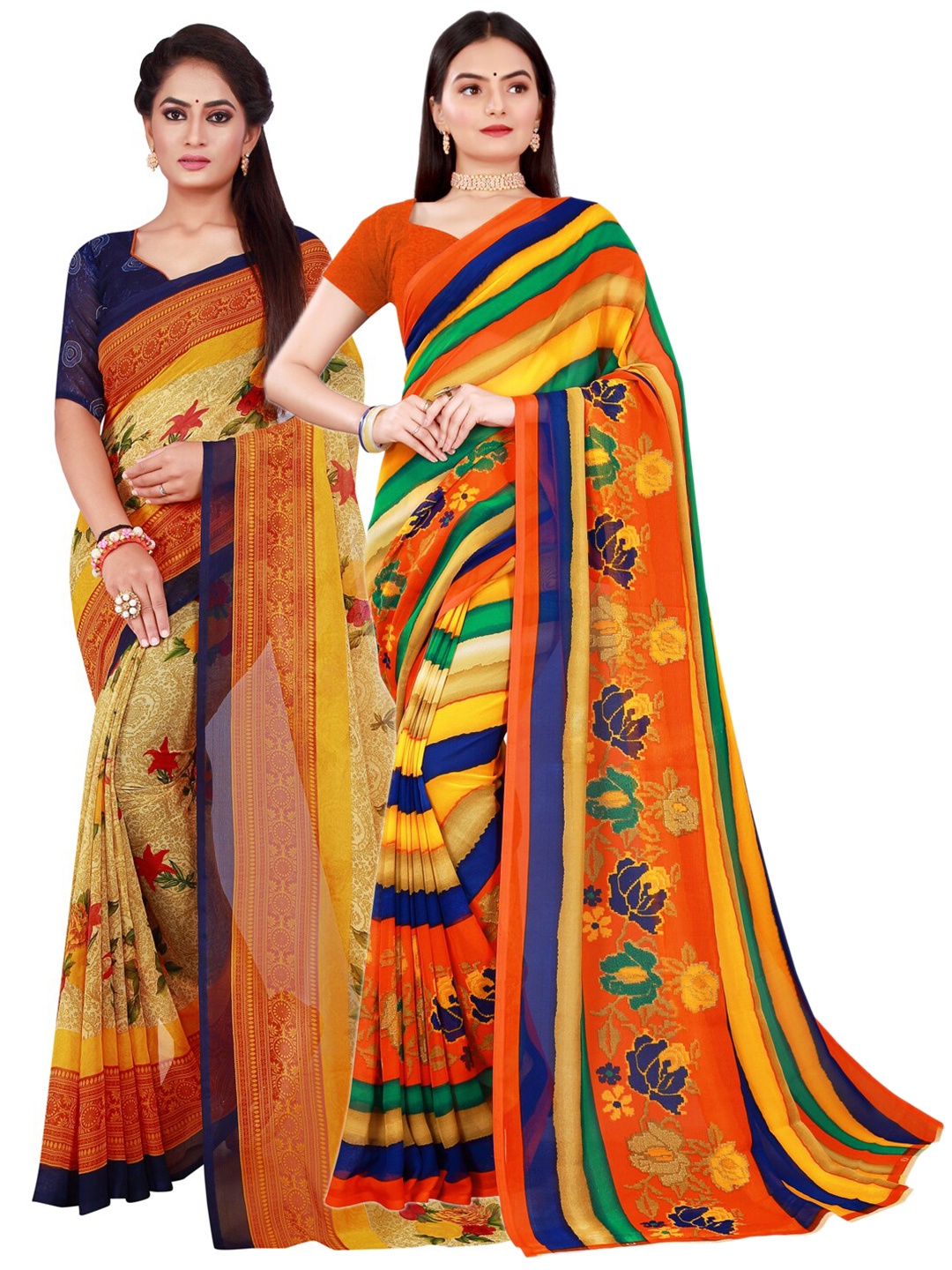 

KALINI Beige & Green Pure Georgette Saree