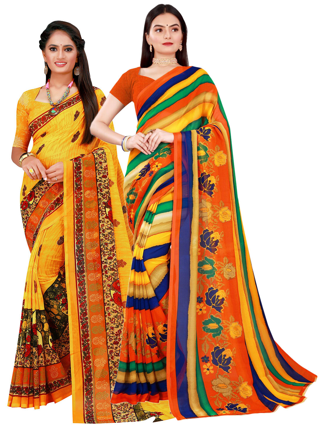 

KALINI Women Multi Sarees, Yellow