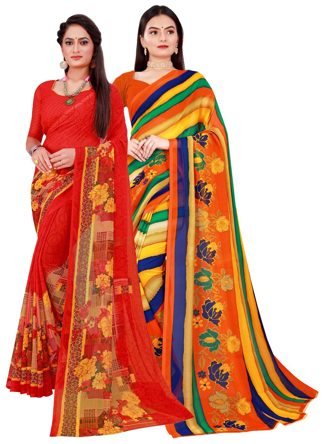 

KALINI Women Multi Sarees, Red