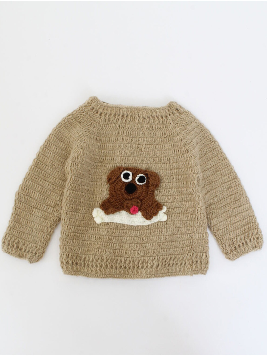 

Woonie Unisex Kids Brown & White Longline Pullover with Applique Detail