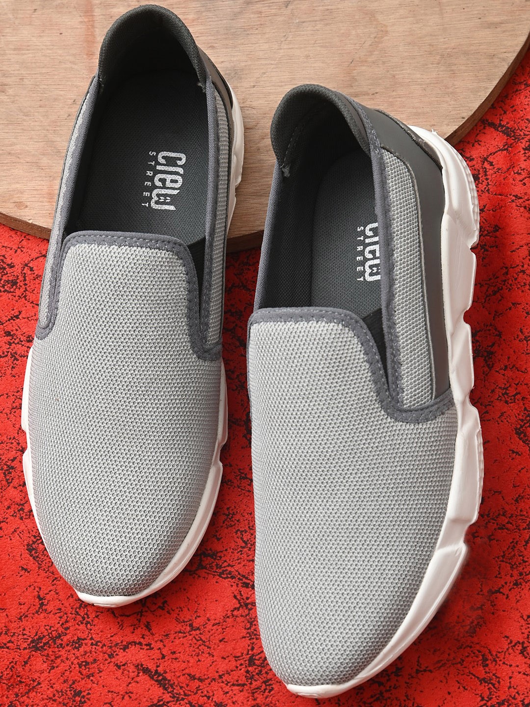 

Crew STREET Men Grey Woven Design Slip-On Sneakers
