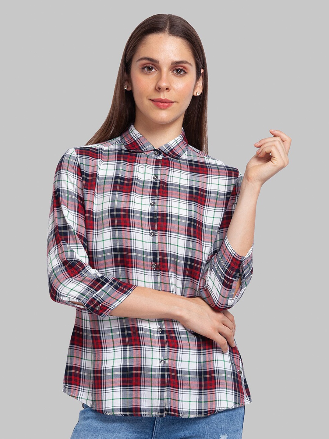 

Parx Women Red Tartan Checks Checked Casual Shirt