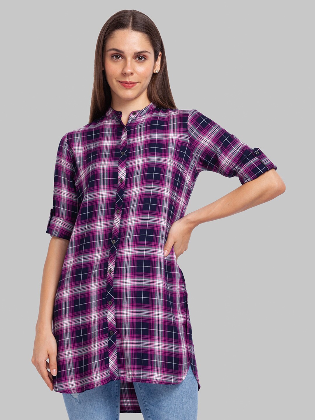 

Parx Women Purple Tartan Checks Checked Casual Shirt