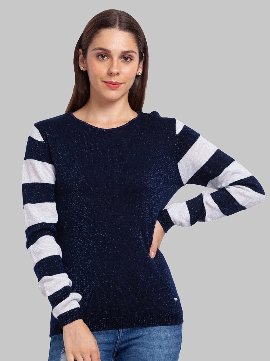 

Parx Blue & White Self Design Top