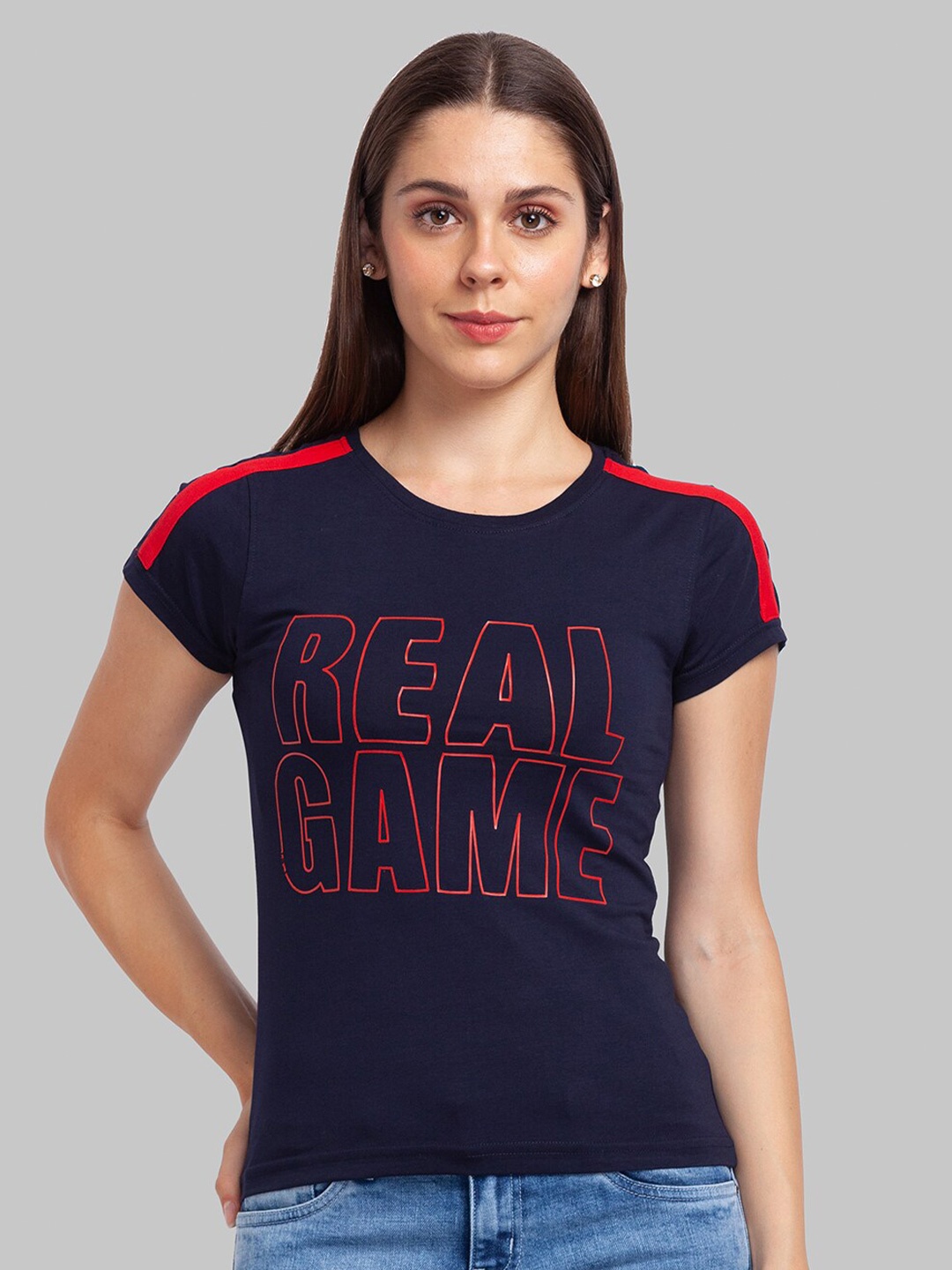 

Parx Women Blue & space cadet Extended Sleeves T-shirt