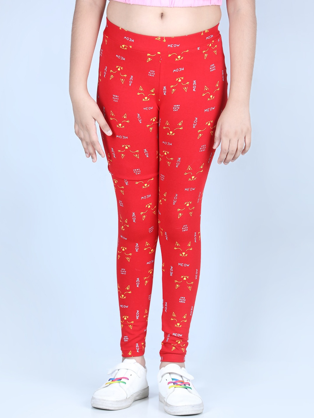 

StyleStone Girls Red & Yellow Printed Cotton Ankle-Length Leggings