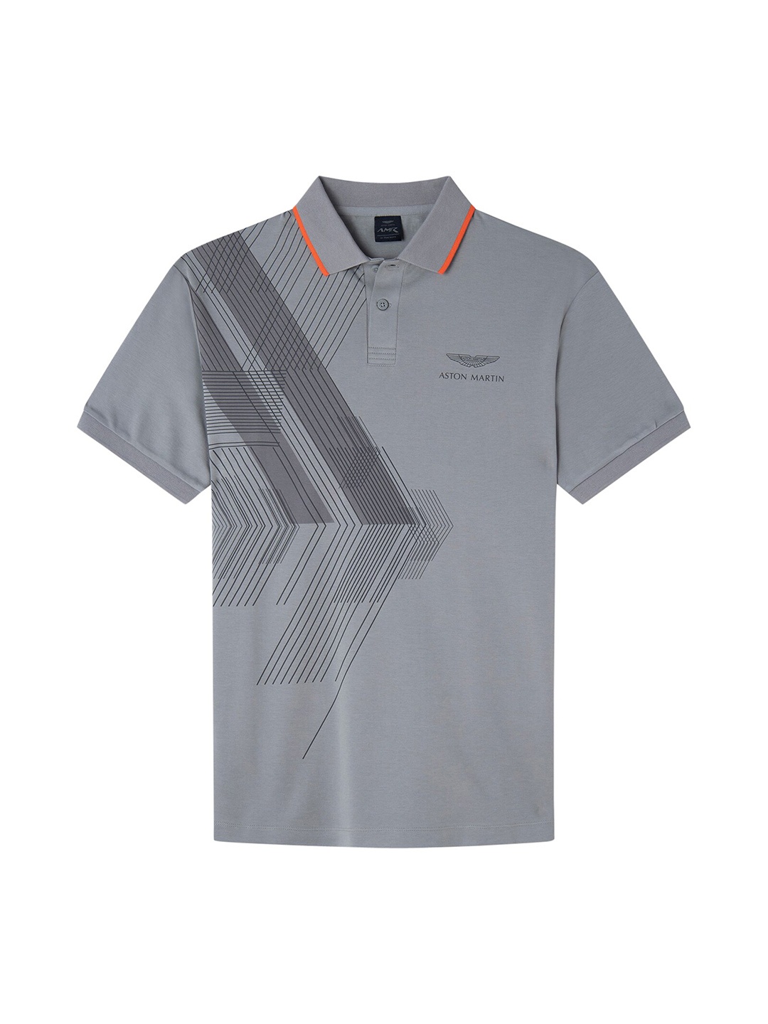 

HACKETT LONDON Men Silver-Toned Printed Polo Collar Pure Cotton Applique T-shirt