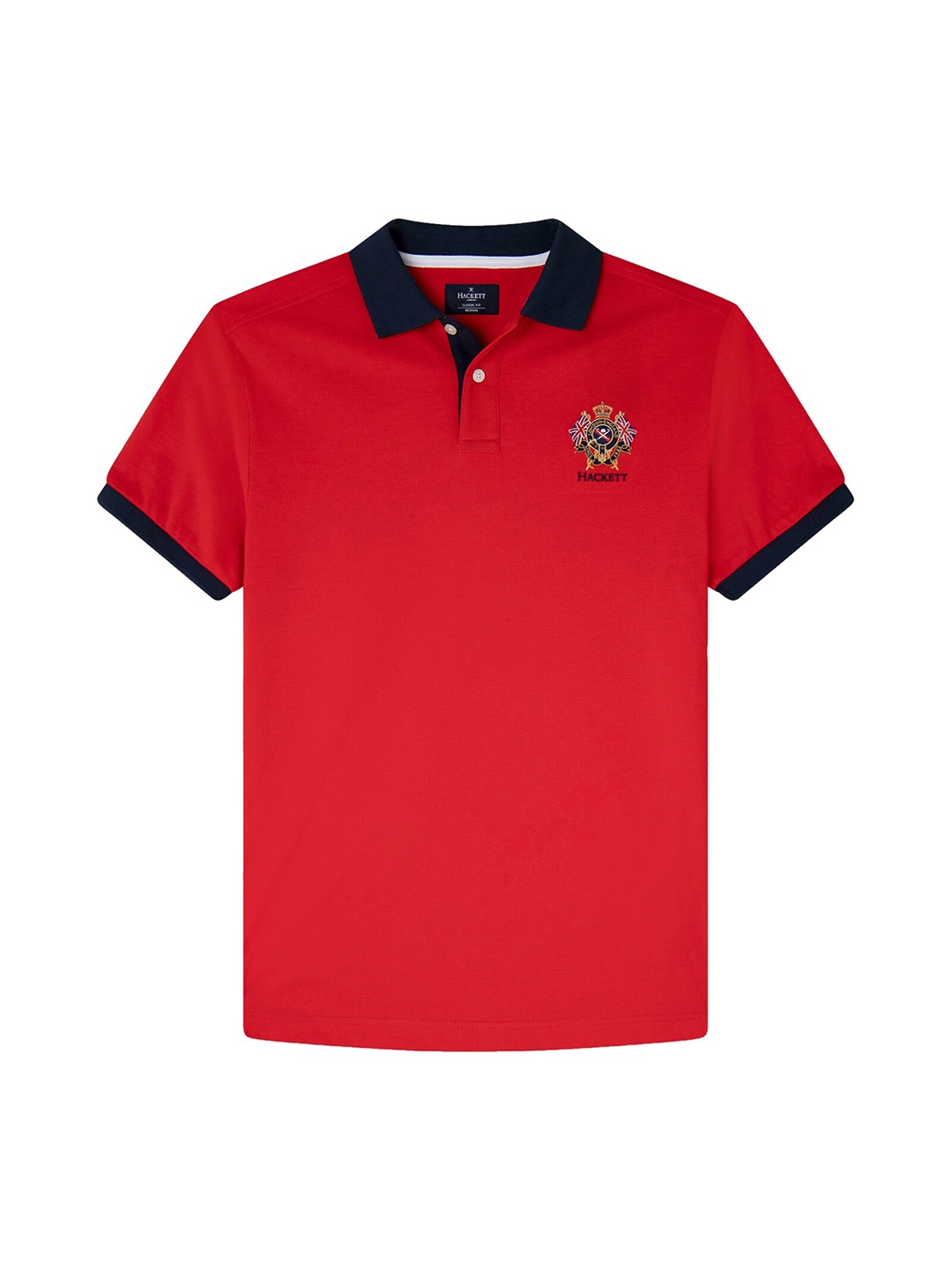 

HACKETT LONDON Men Red & permanent geranium lake Polo Collar Pure Cotton T-shirt