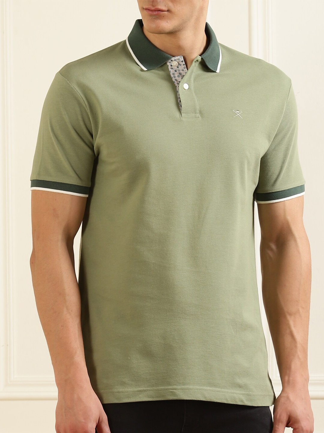

HACKETT LONDON Men Green Polo Collar Pure Cotton T-shirt
