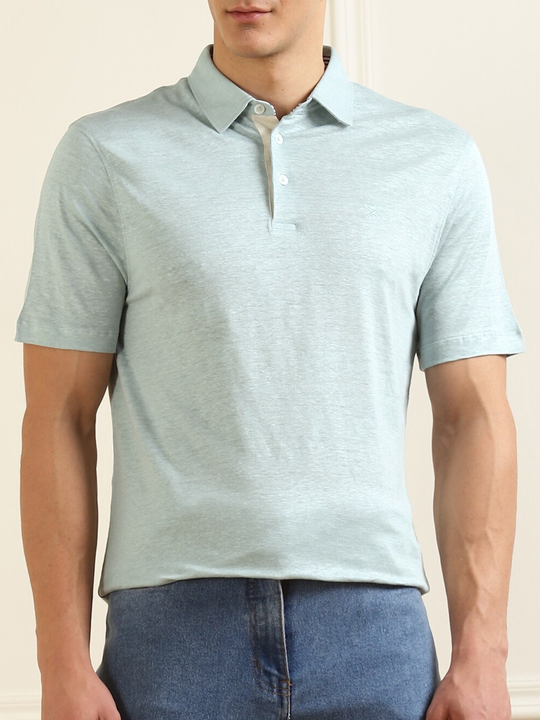 

HACKETT LONDON Men Grey Polo Collar Linen T-shirt