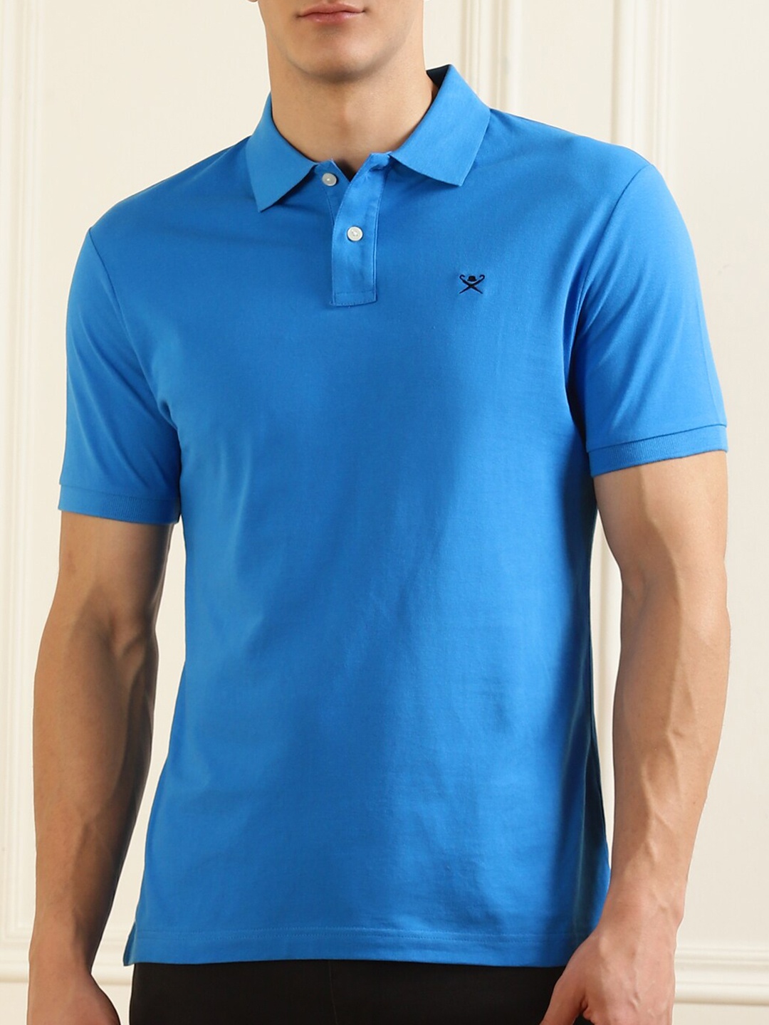 

HACKETT LONDON Men Blue Polo Collar Pure Cotton Applique T-shirt