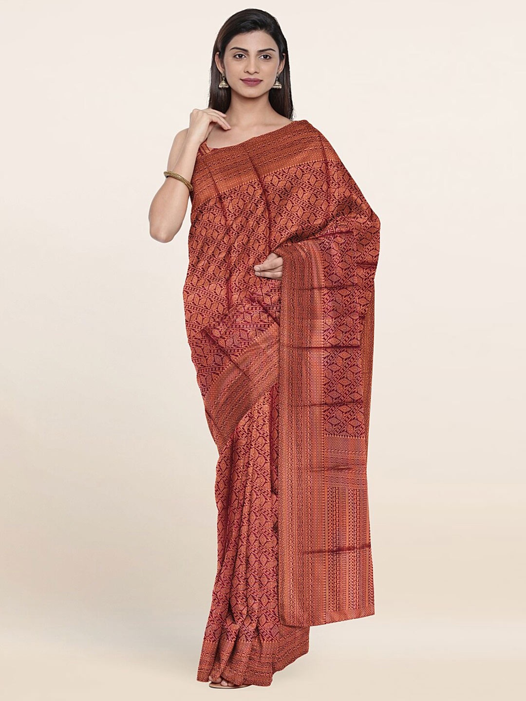 

Pothys Violet & Gold-Toned Woven Design Zari Art Silk Saree