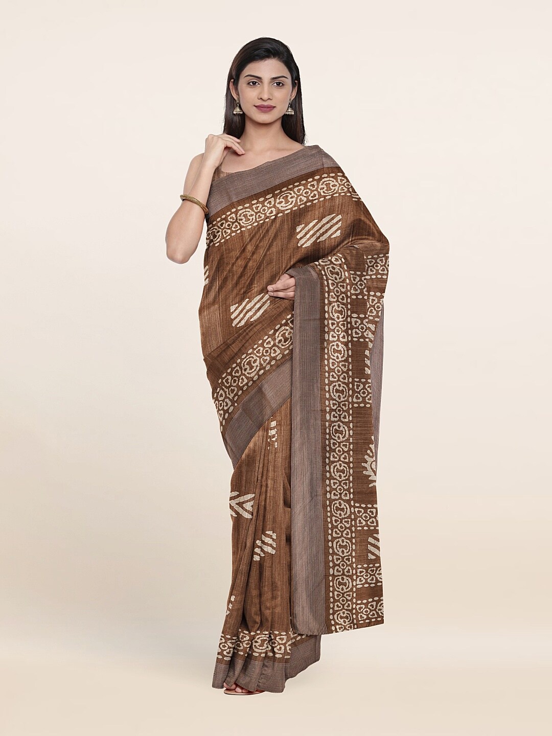 

Pothys Brown & White Floral Zari Saree