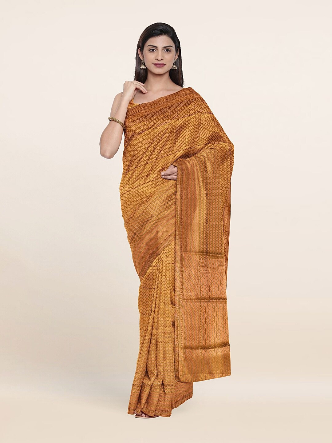 

Pothys Green & Gold-Toned Floral Zari Art Silk Saree