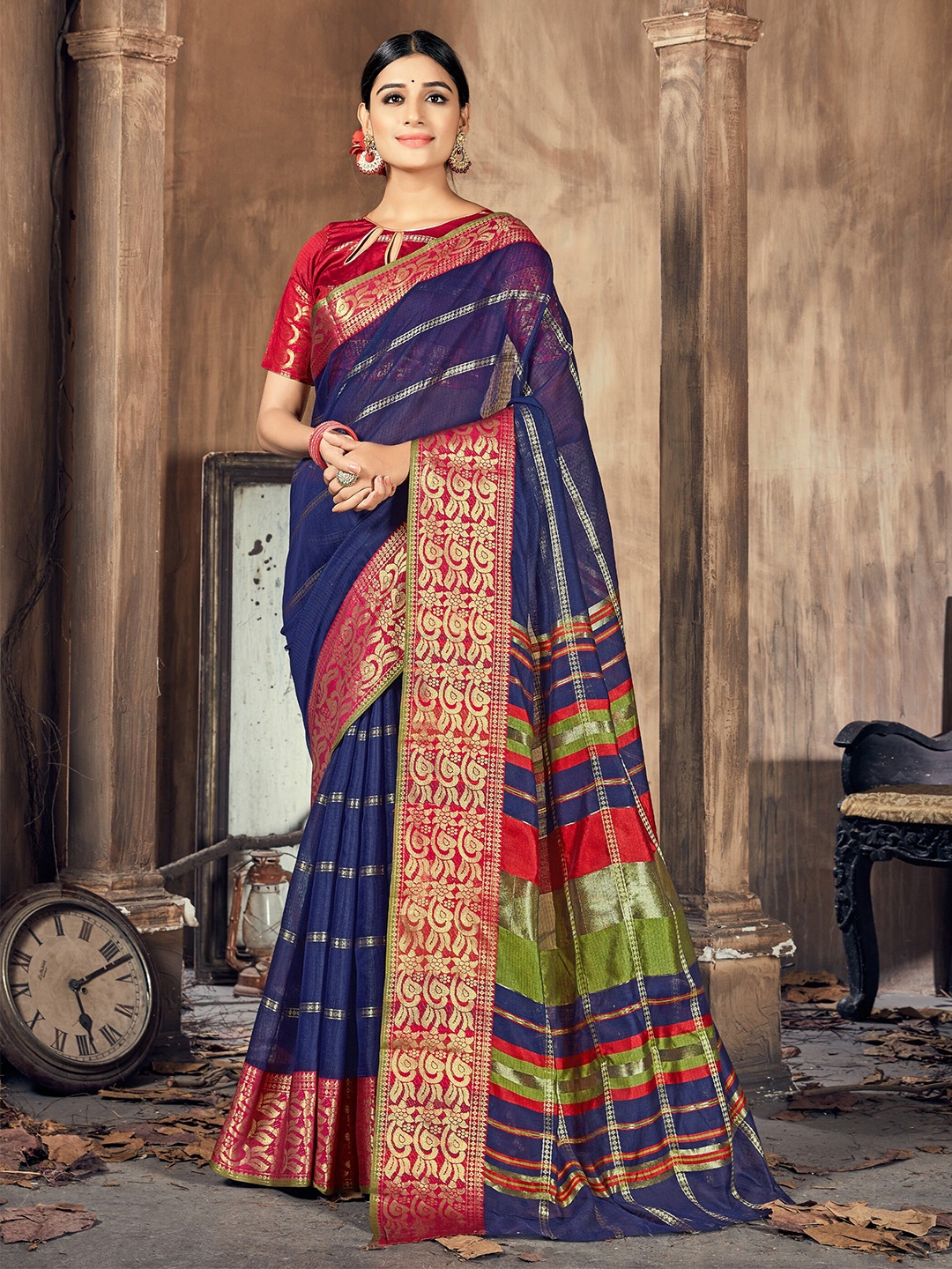 

KALINI Women Navy Blue Sarees