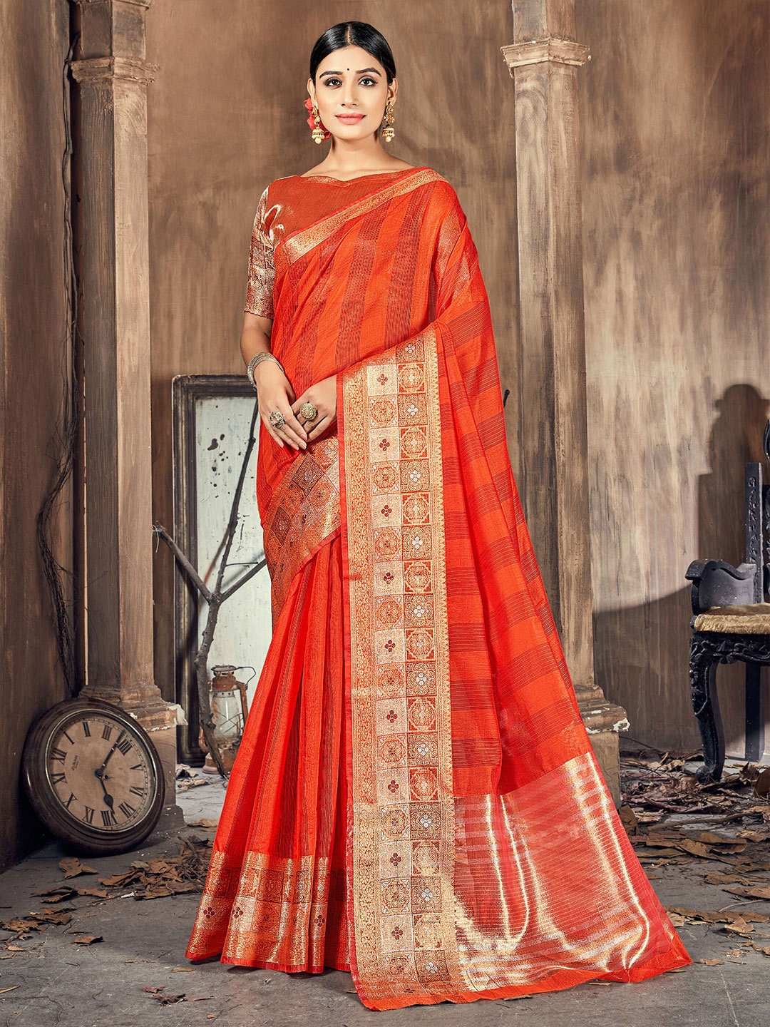 

KALINI Women Orange Sarees