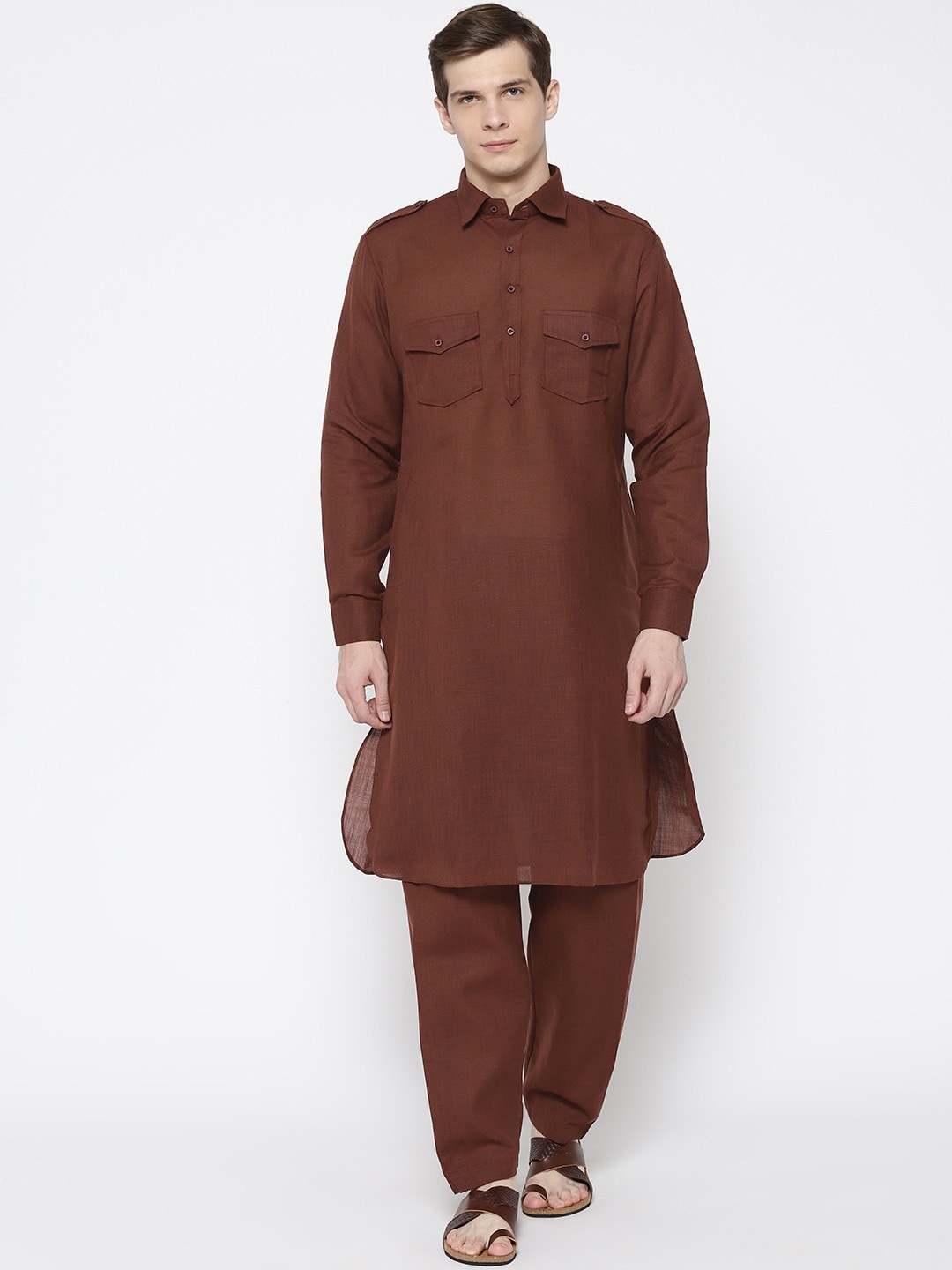 

SG LEMAN Men Brown Pure Cotton Kurta with Salwar