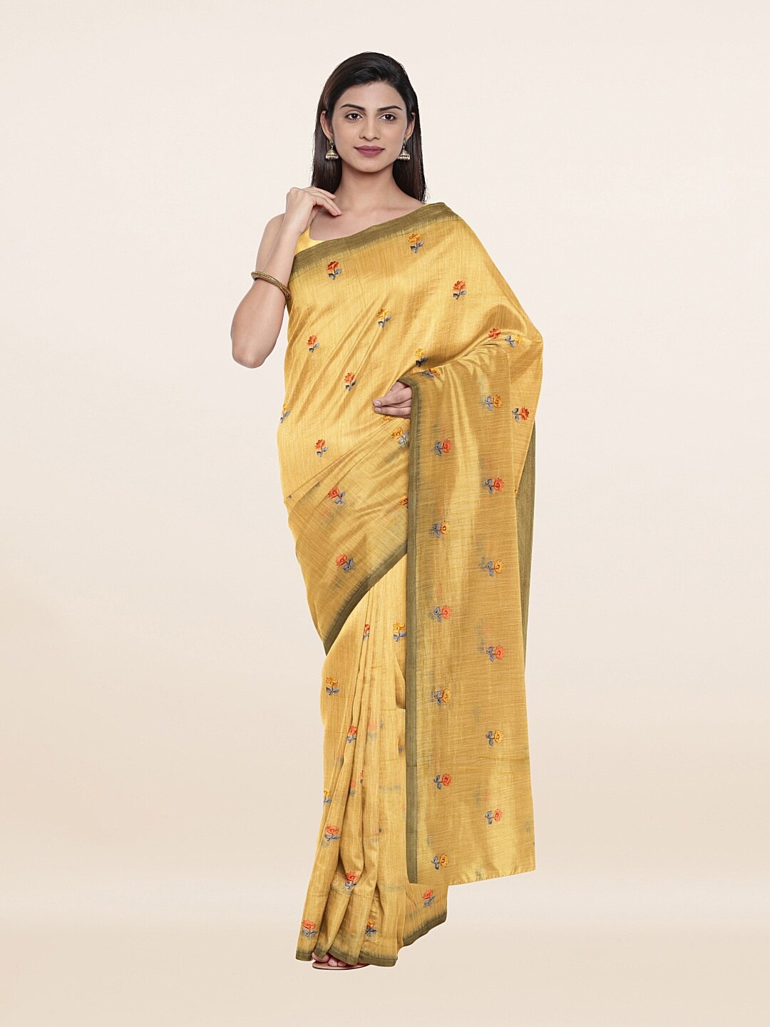 

Pothys Yellow & Grey Floral Zari Pure Cotton Saree