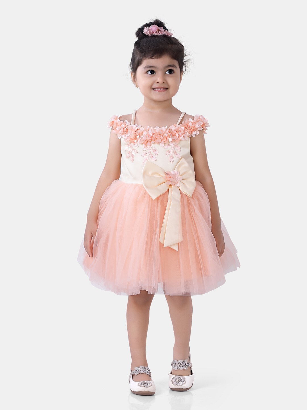 

JUST CHiLLiN Peach-Coloured Floral Fit and Flare Dress
