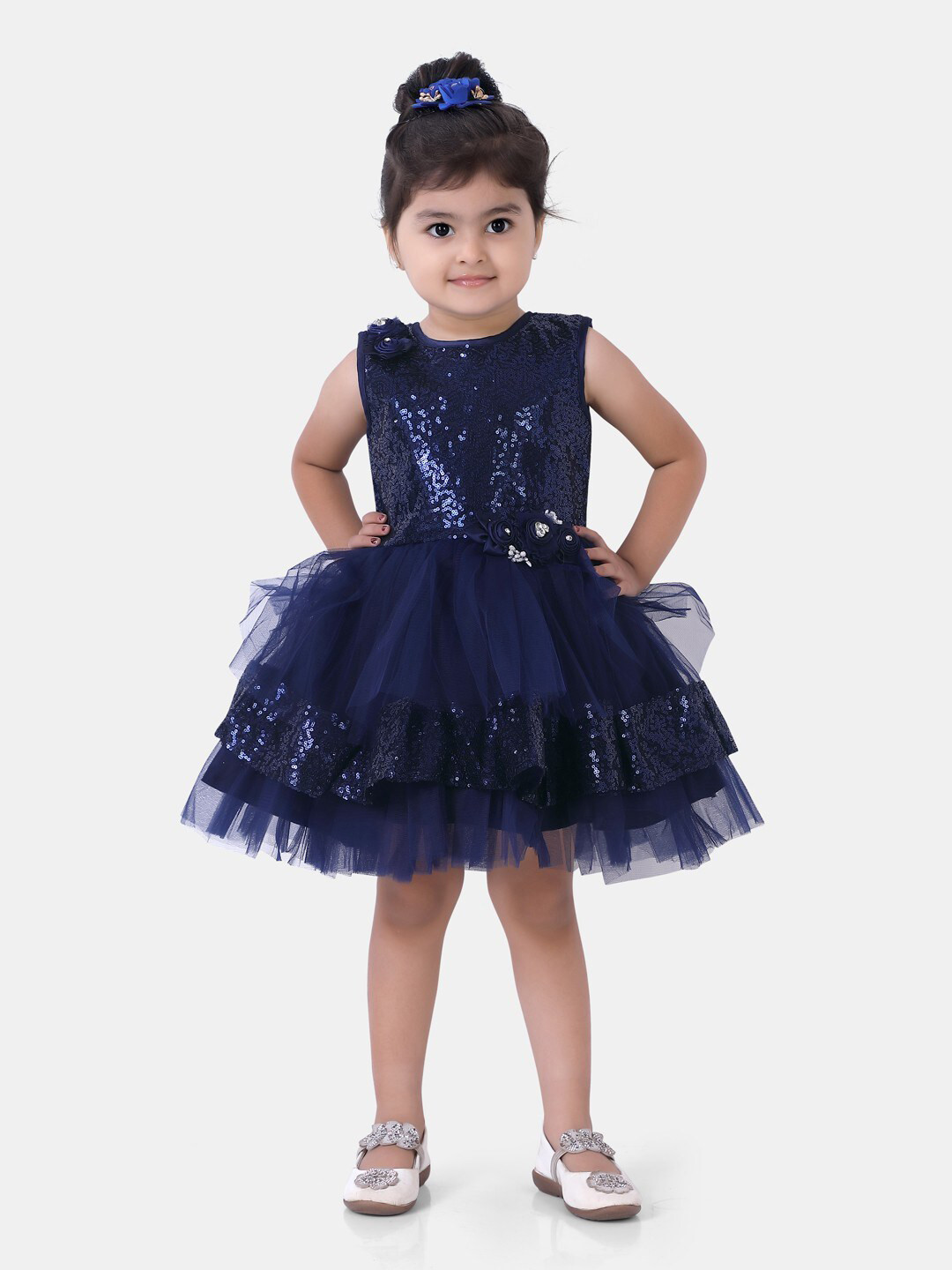 

JUST CHiLLiN Navy Blue & space cadet Embellished Fit and Flare Dress