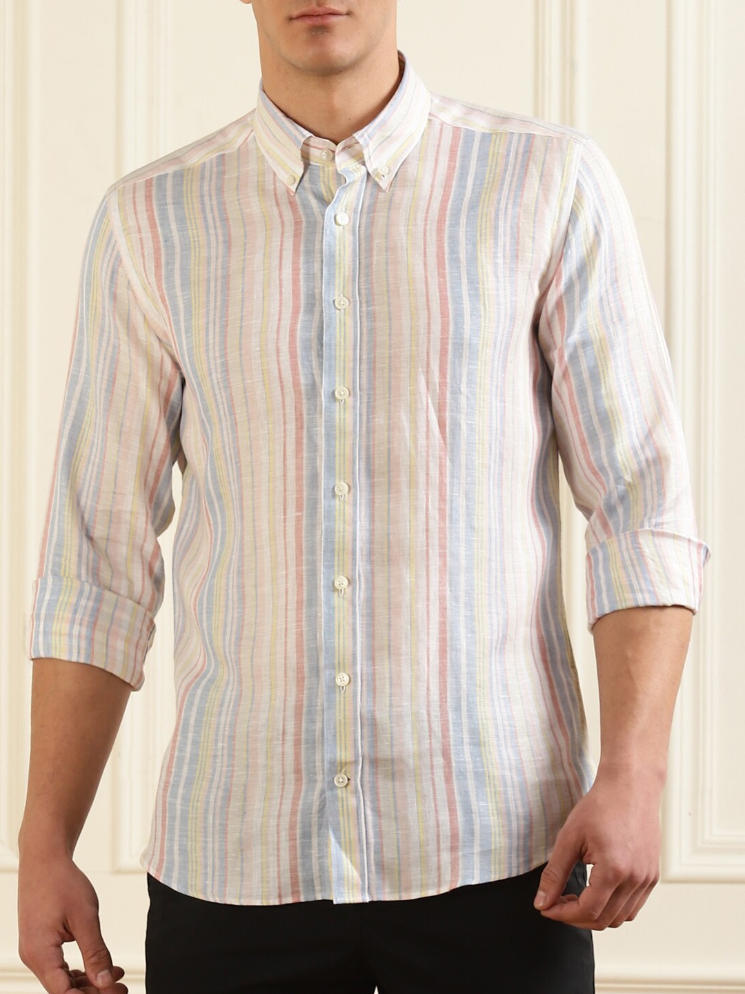 

HACKETT LONDON Men Multicoloured Slim Fit Multi Stripes Striped Casual Shirt