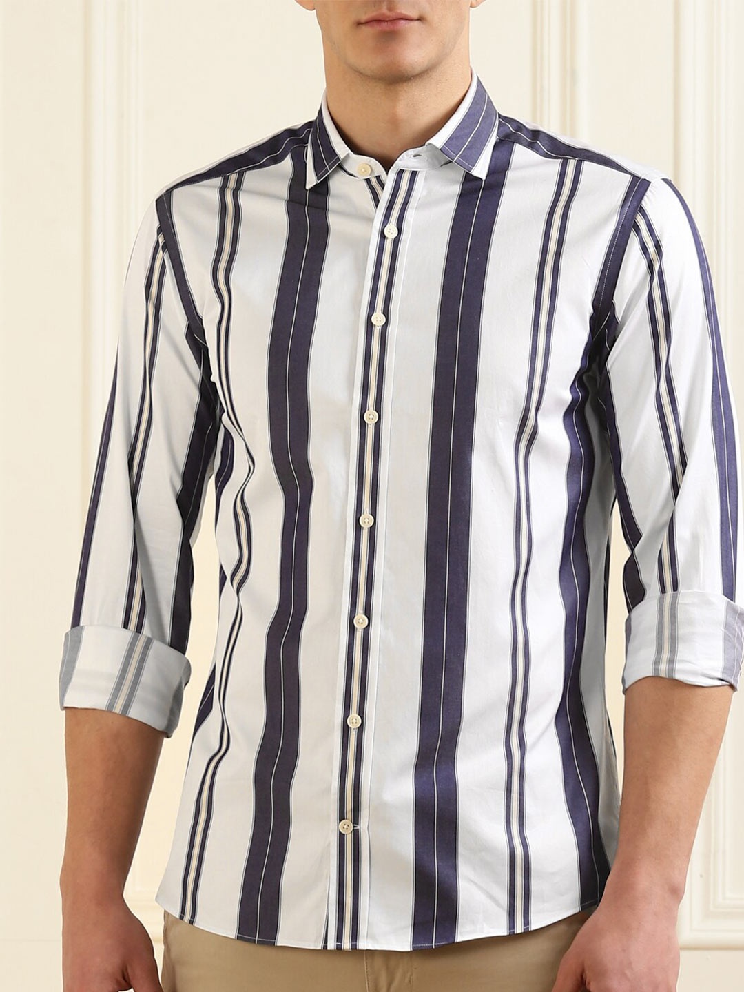 

HACKETT LONDON Men White Slim Fit Striped Casual Shirt