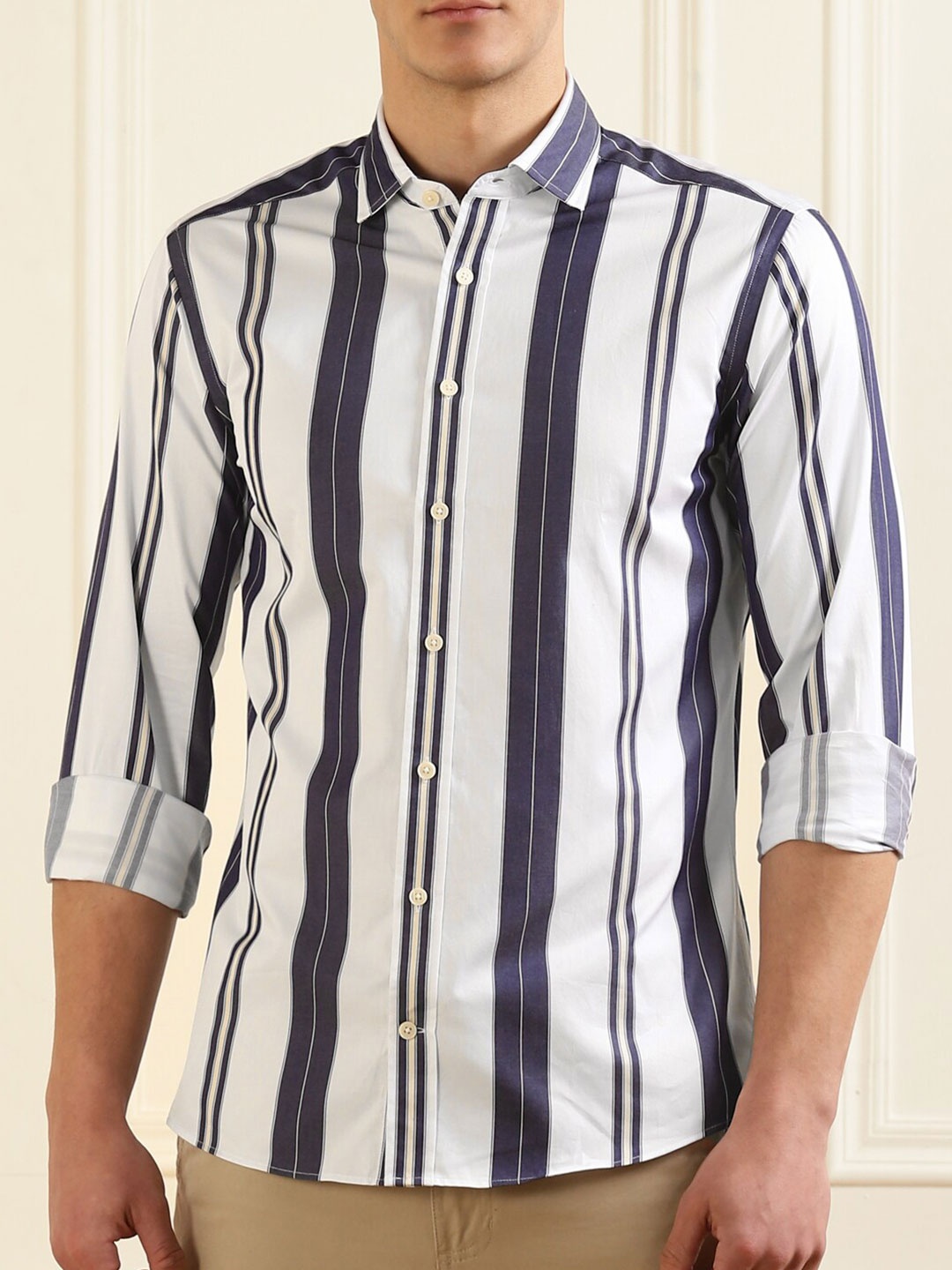 

HACKETT LONDON Men White Slim Fit Striped Casual Shirt