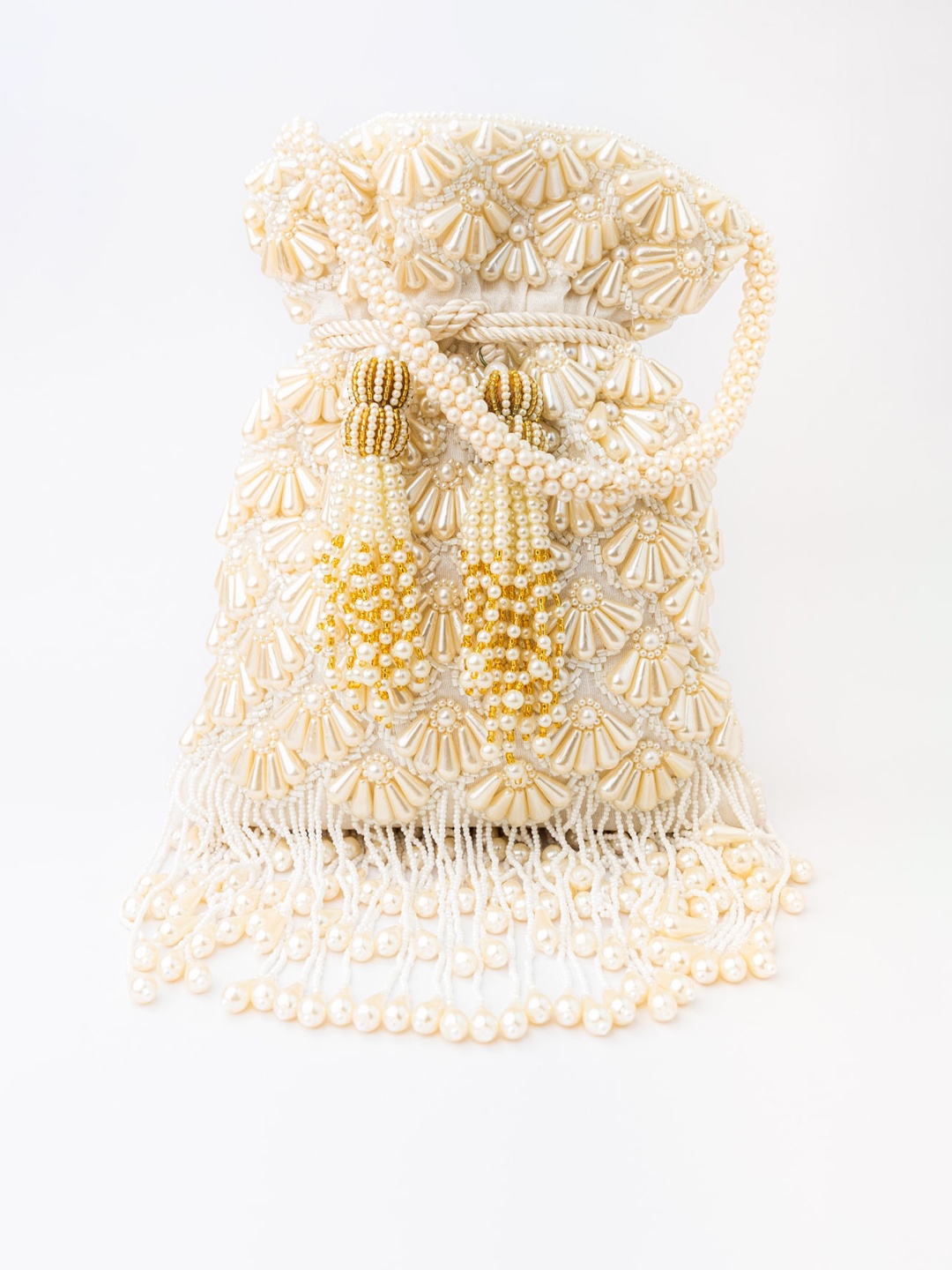 

NR By Nidhi Rathi White Embroidered Potli Clutch