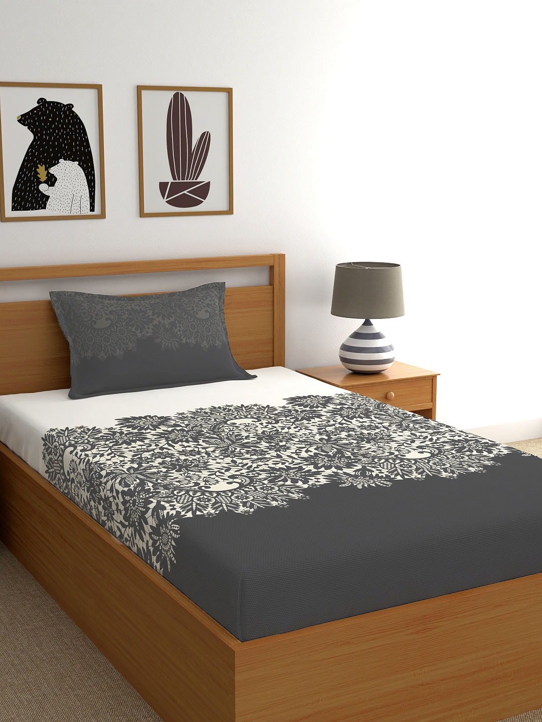 

My Room Grey 140 TC Single Bedsheet with 1 Pillow Covers