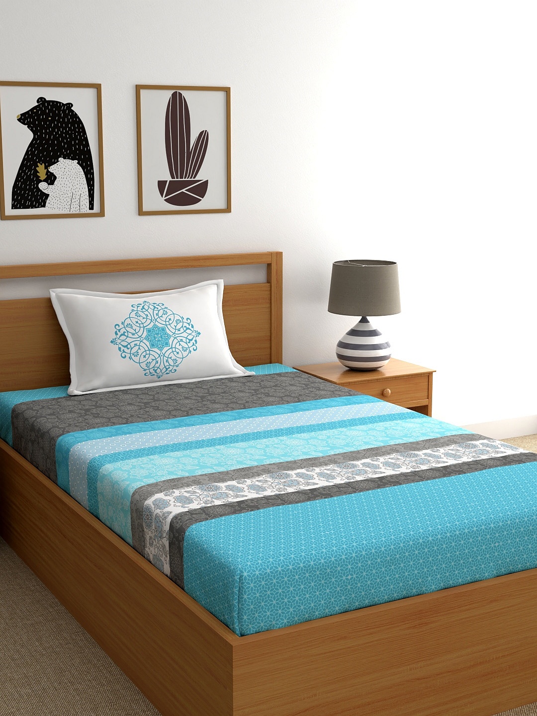 

My Room Blue Floral 140 TC Single Bedsheet with 1 Pillow Covers