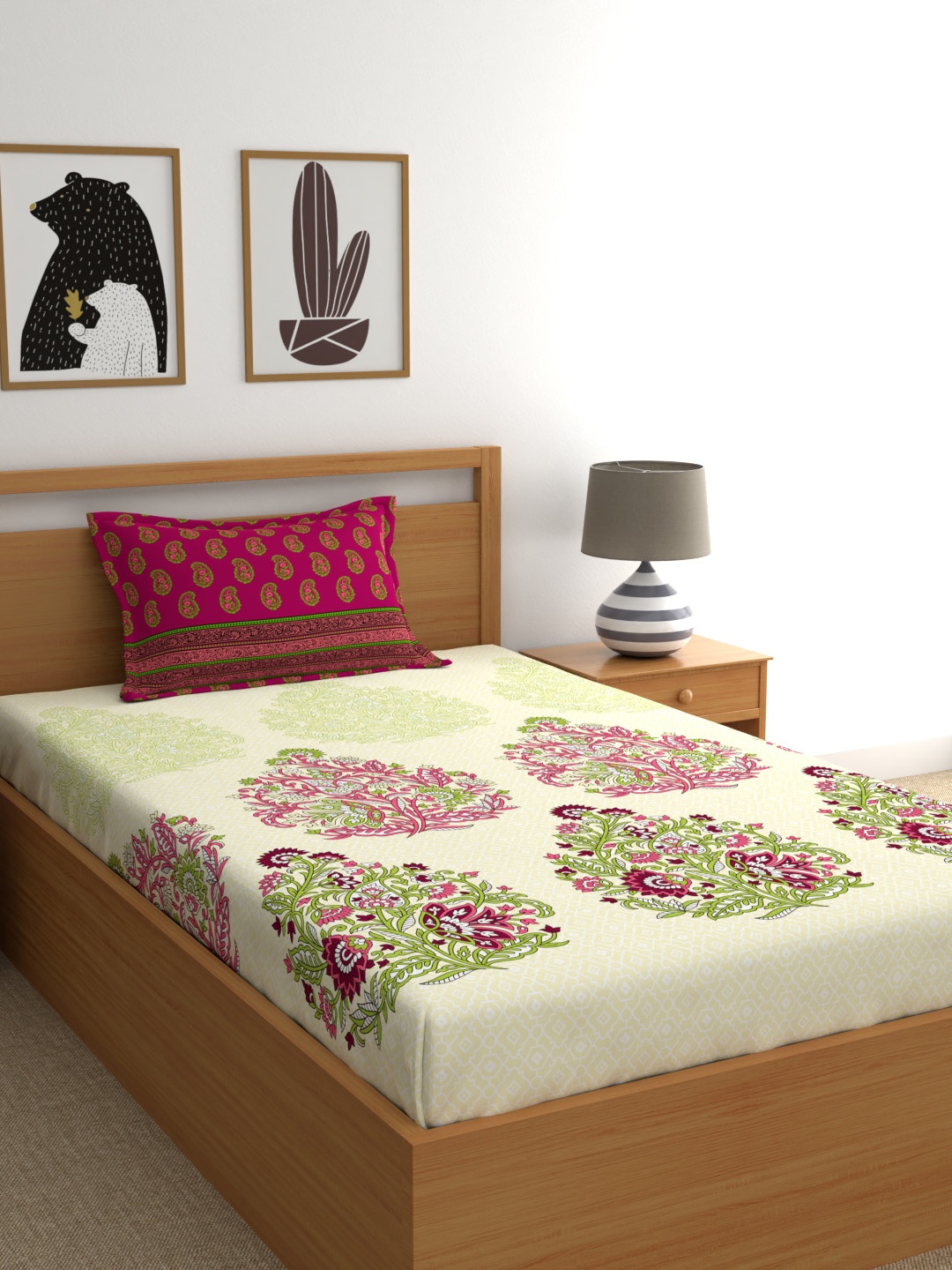 

My Room Pink Floral 140 TC Single Bedsheet with 1 Pillow Covers