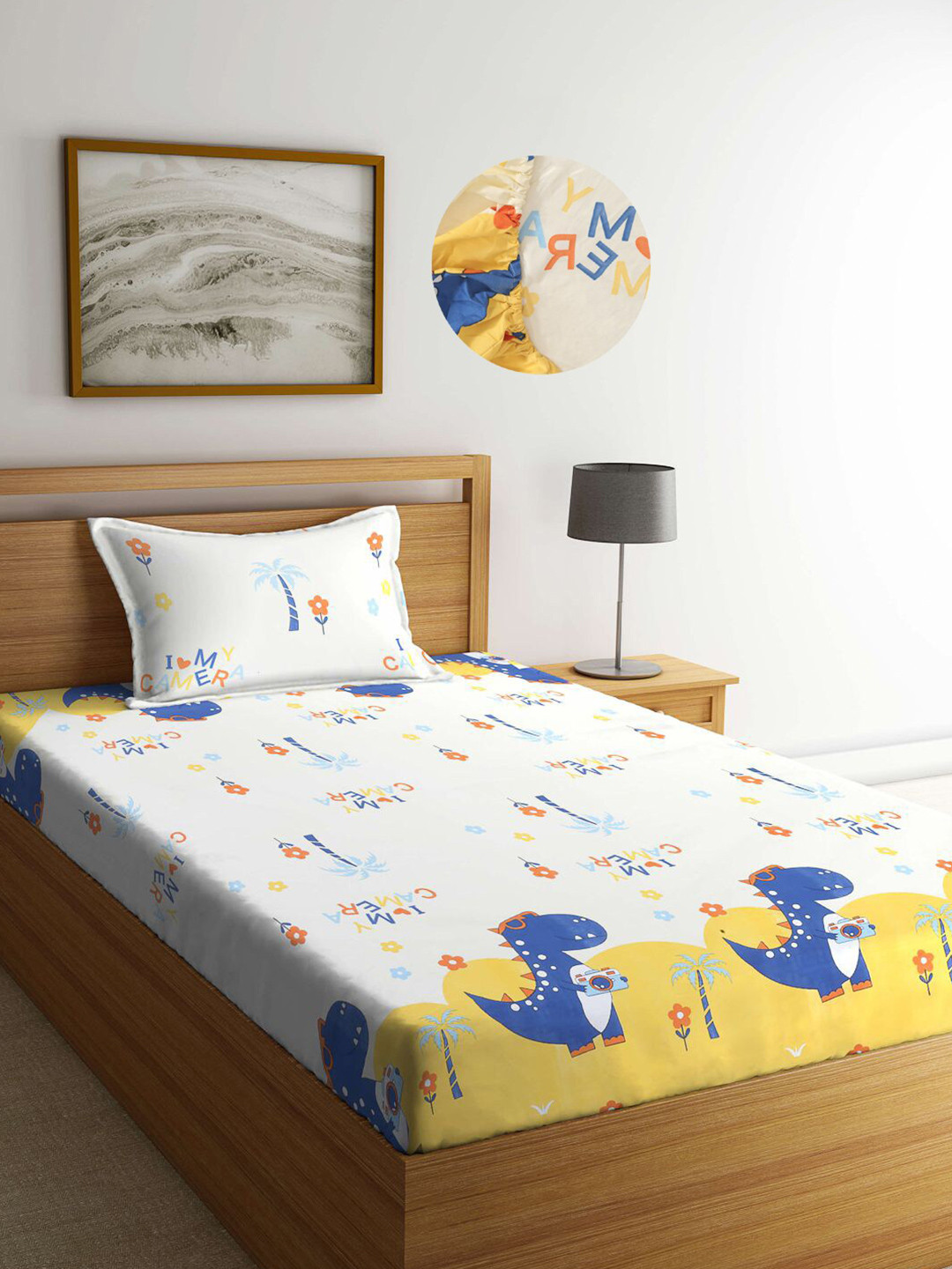 

KLOTTHE Kids Multi 300 TC Elasticated Single Bed Sheet with Pillow Cover, White