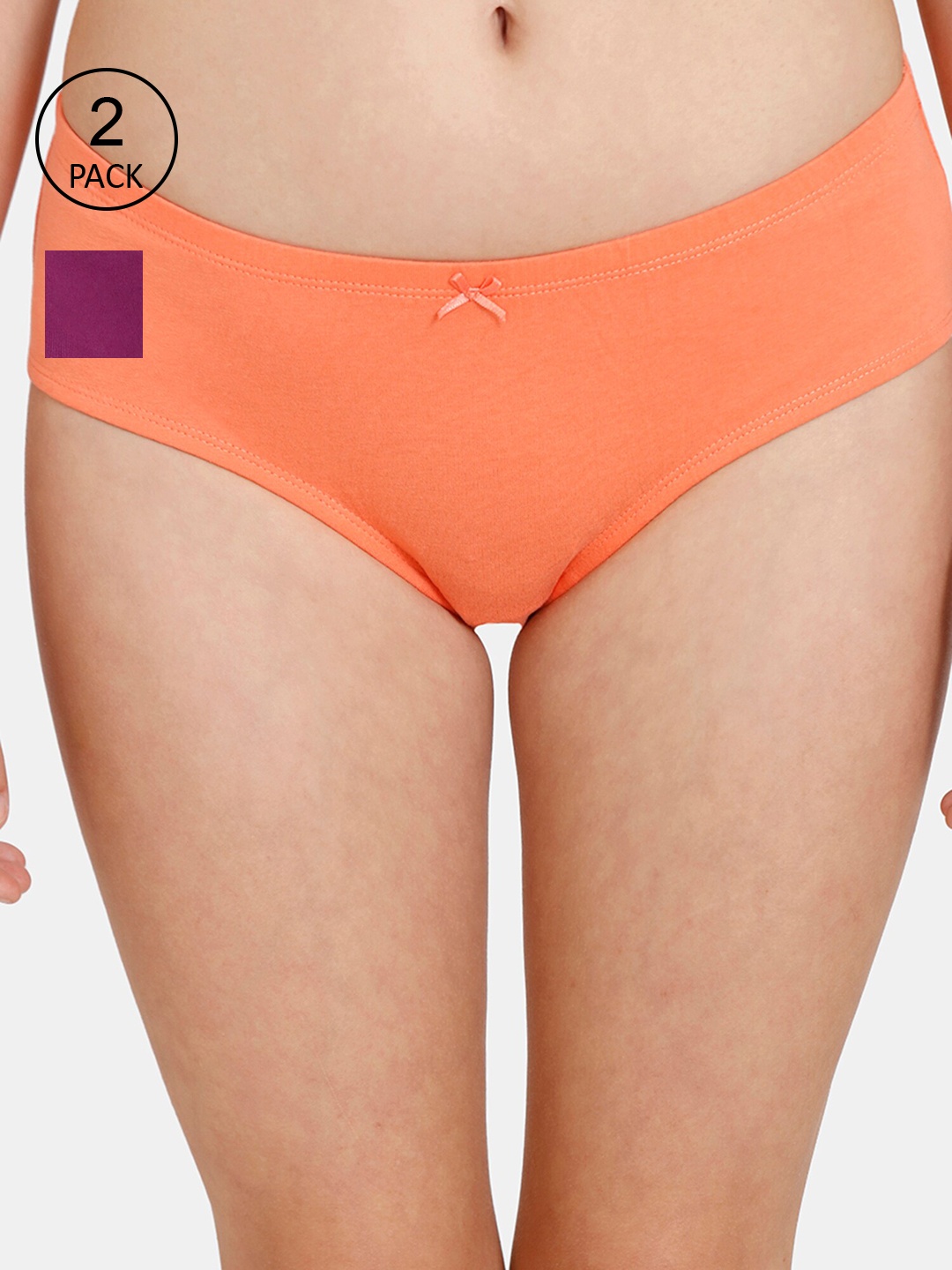 

Rosaline by Zivame Pack of 2 Orange & Purple Low Rise Full Coverage Cotton Hipster Briefs