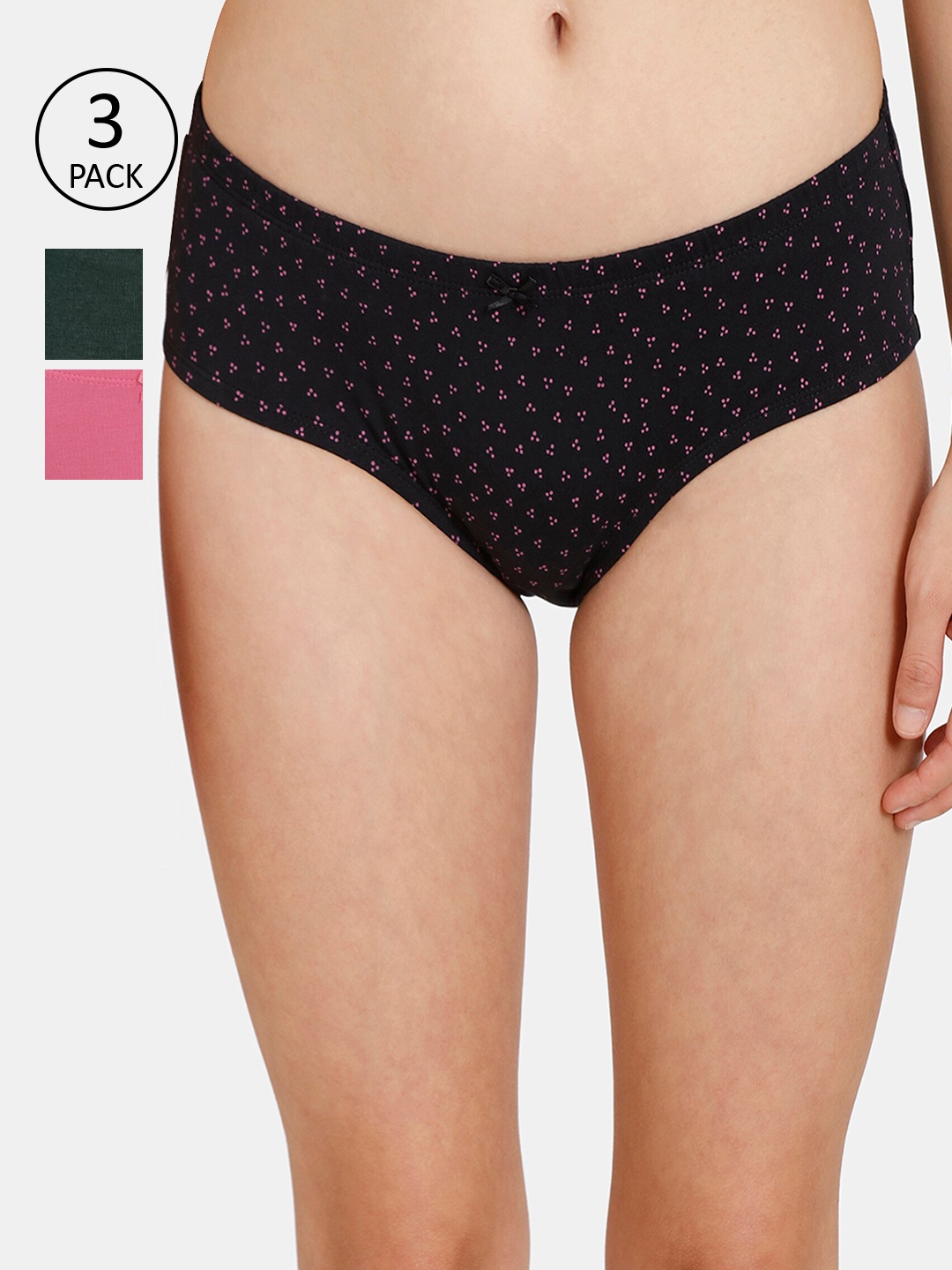 

Rosaline by Zivame Pack of 3 Black & Pink Low Rise Full Coverage Cotton Hipster Briefs