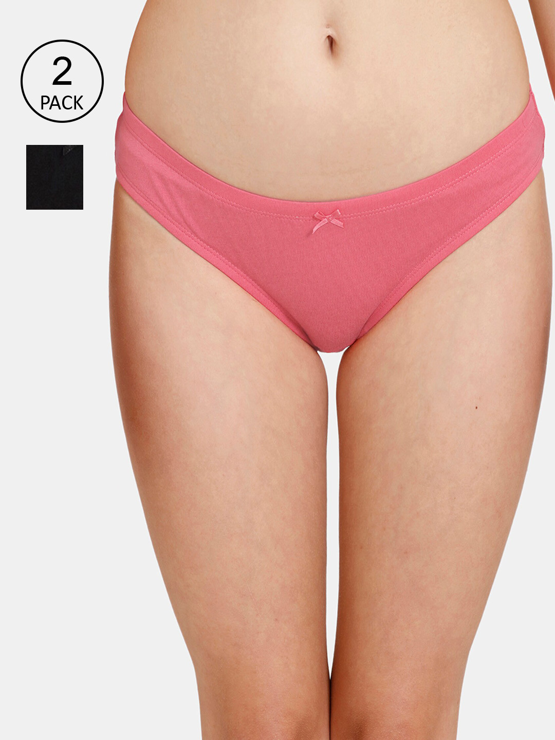 

Rosaline by Zivame Pack of 2 Black & Pink Low Rise Full Coverage Cotton Bikini Briefs