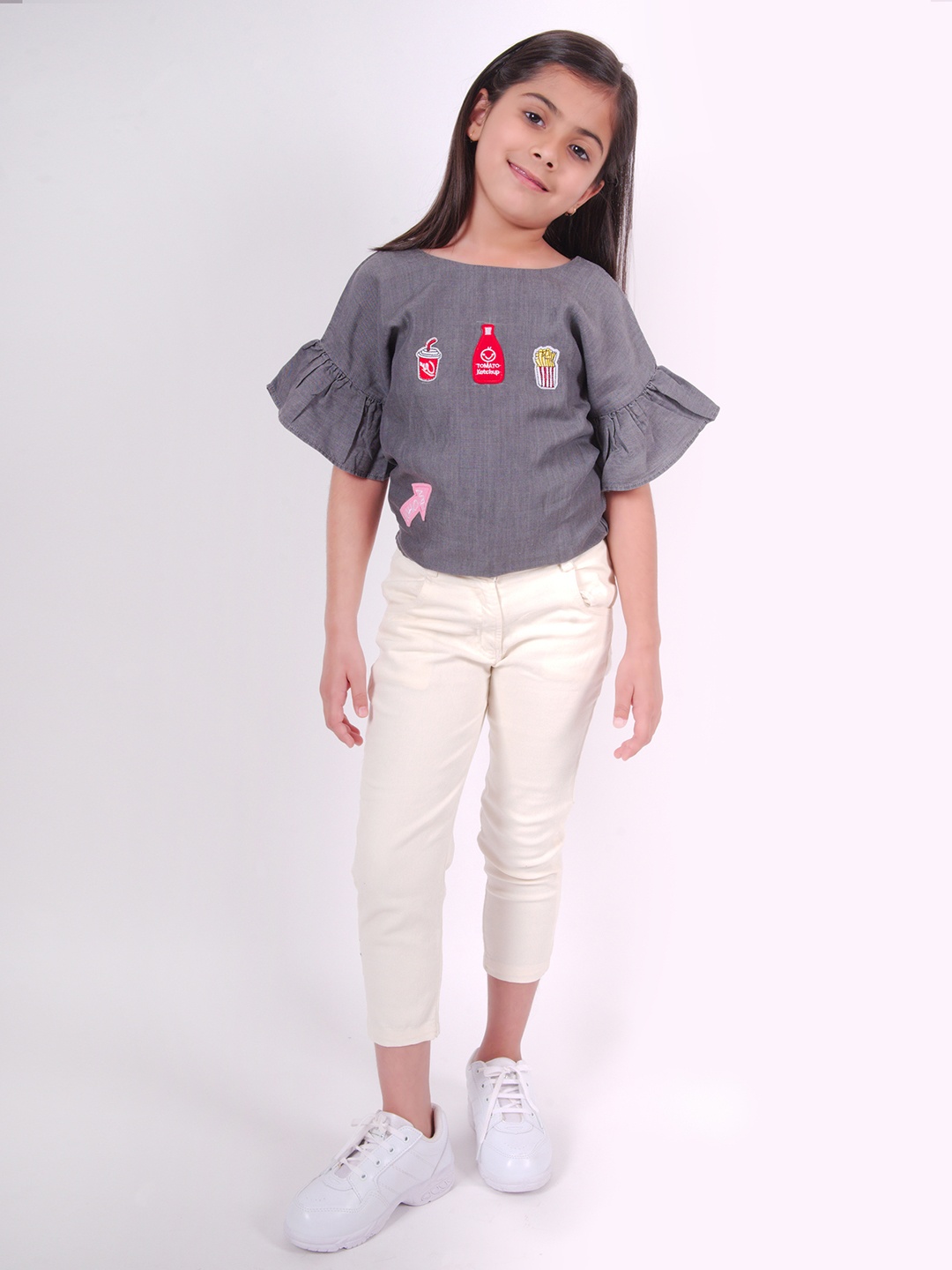 

Little Carrot Girls Grey Applique Denim Top