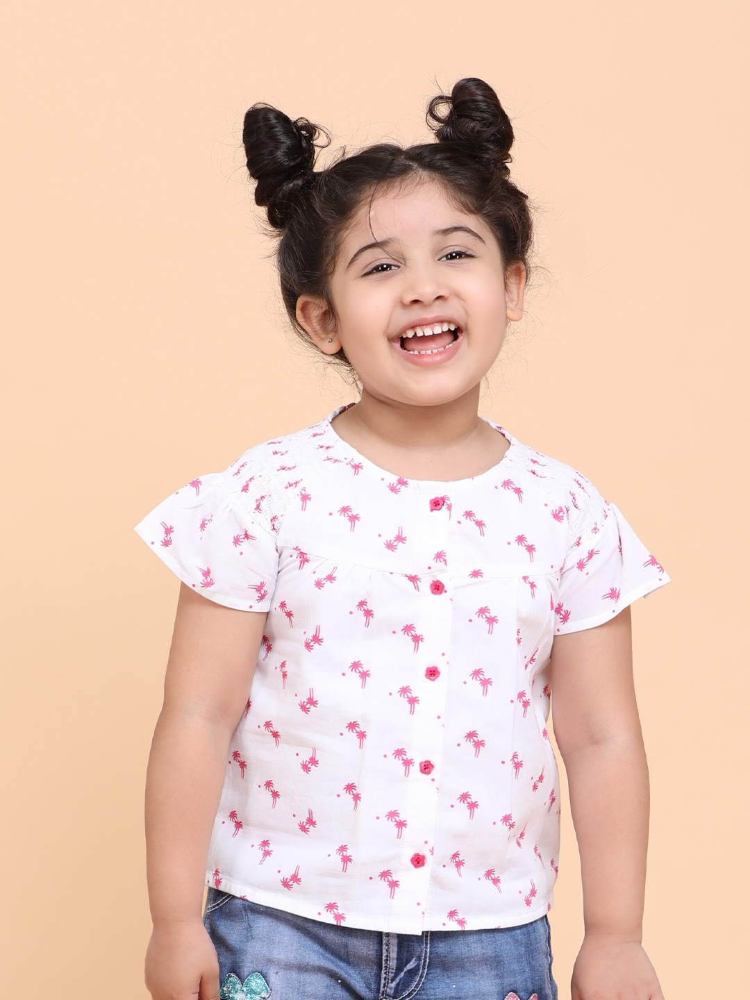 

Little Carrot Girls White Print Tropical Shirt Style Top