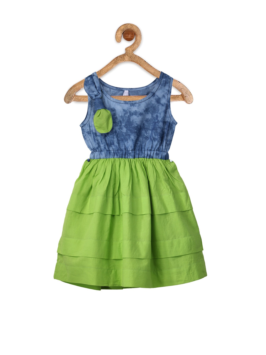 

StyleStone Girls Green Blue Tie-Dyed A-Line Denim dress