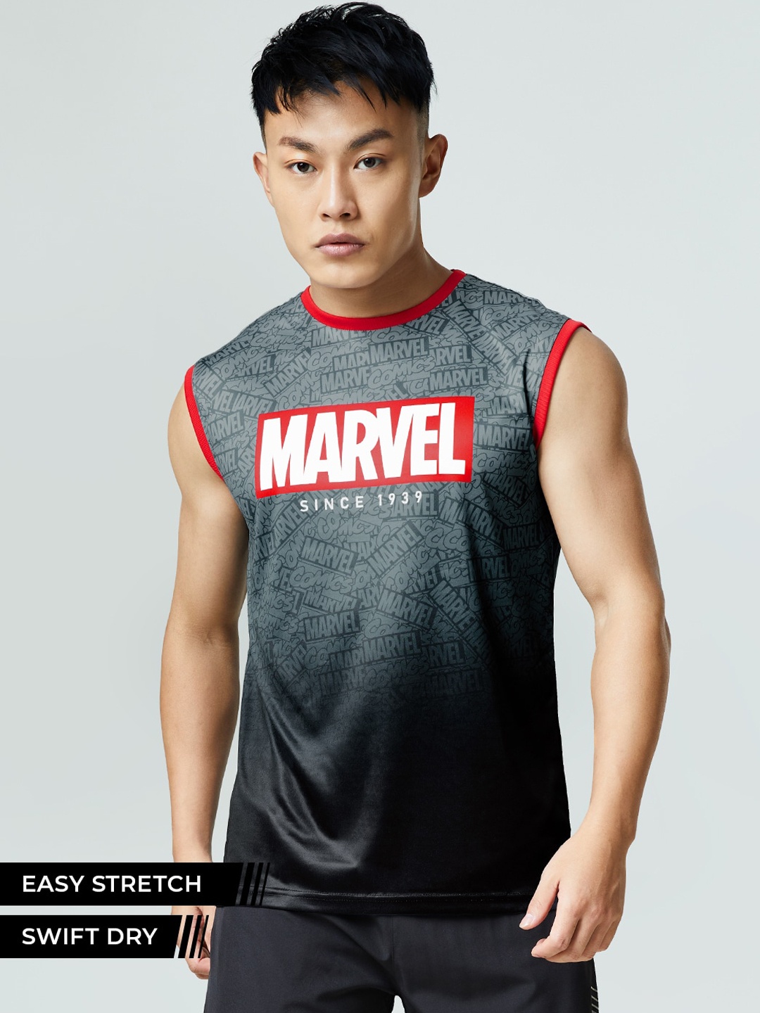 

The Souled Store Men Grey & Red Marvel Printed Gym Vest