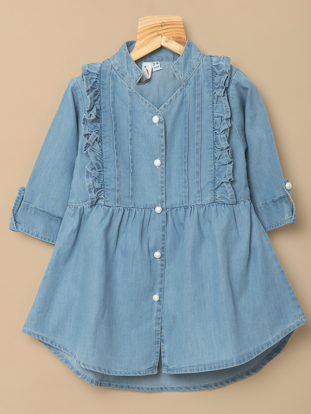 

Little Carrot Girls Blue Ruffled Cotton Denim A-Line Dress