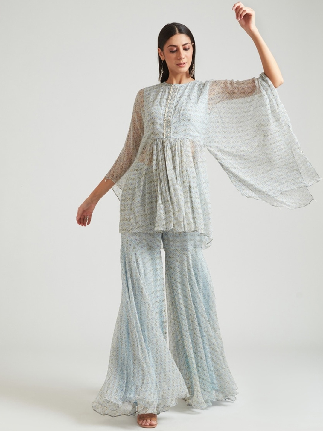 

Neerus Women Floral Printed A-Line Kurta with Printed Sharara, Blue