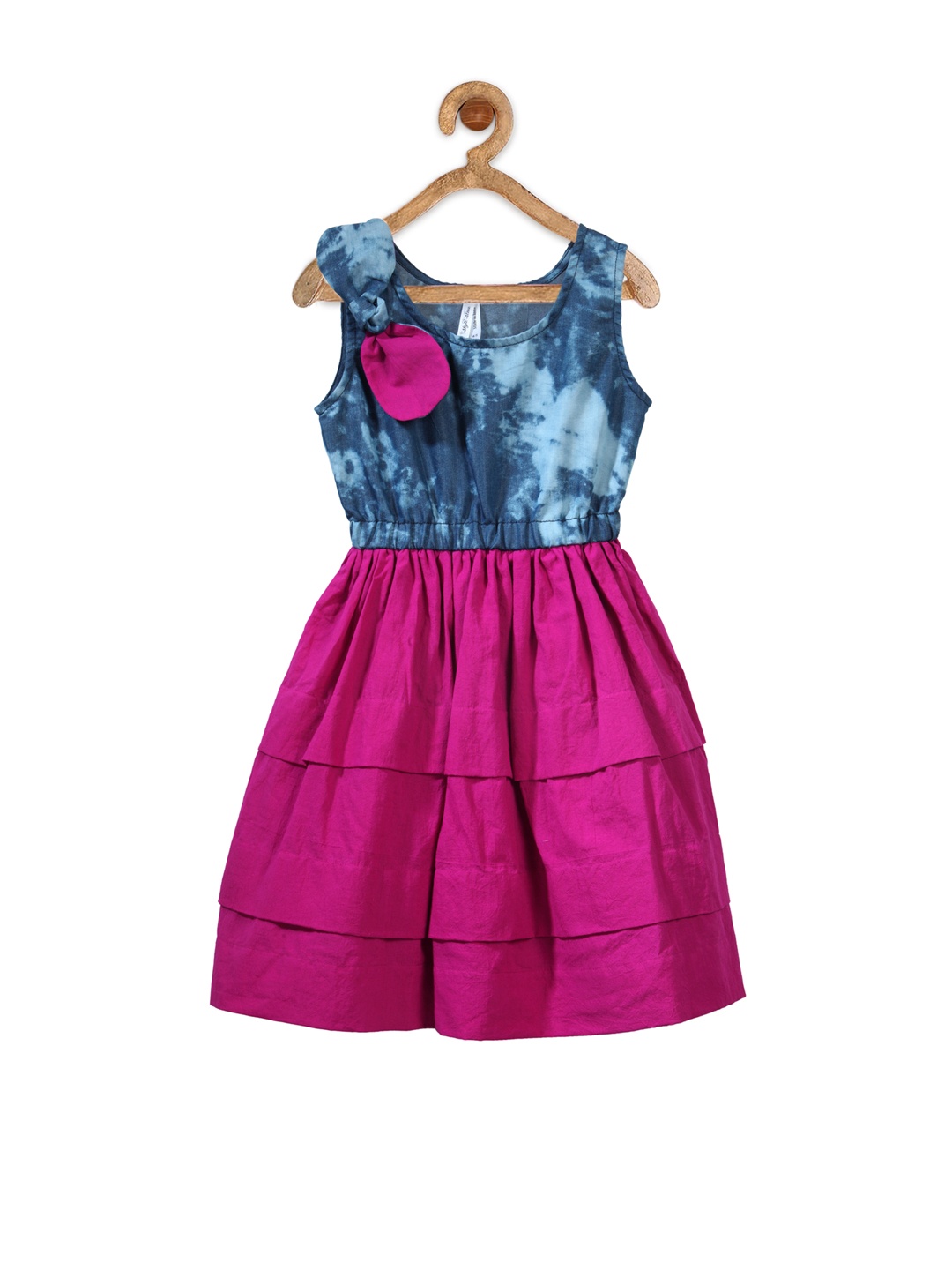 

StyleStone Girls Pink & Blue Tie-Dyed Denim Fit & Flare Dress
