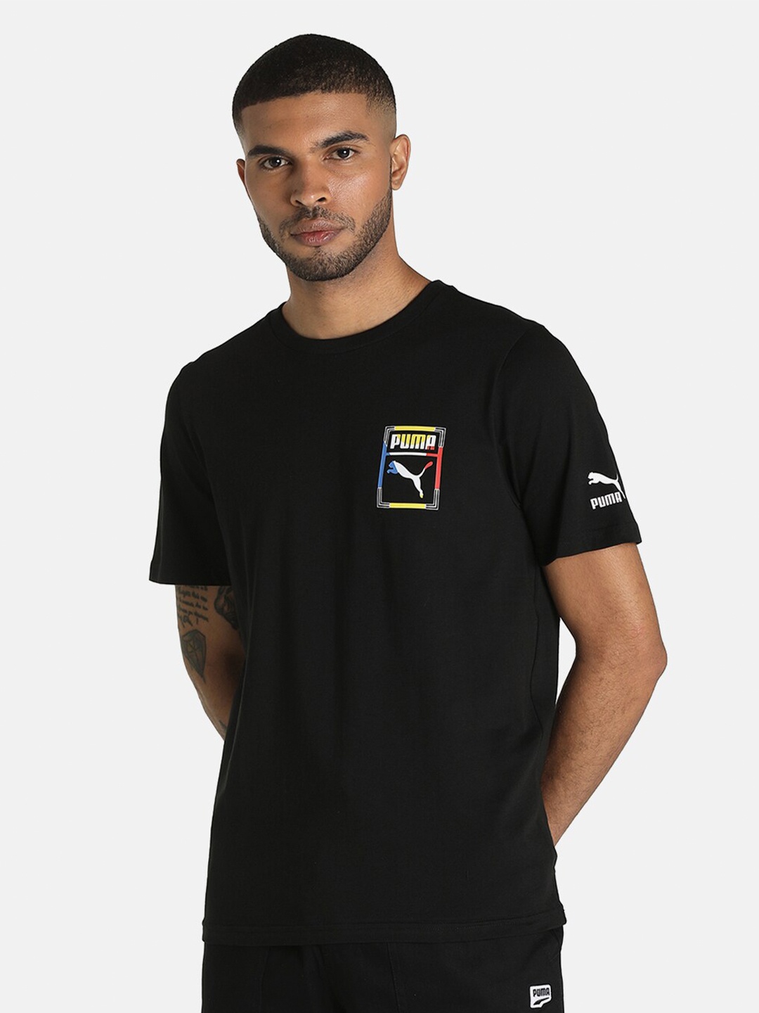 

Puma Men Black Graphic Tee Box T-shirt