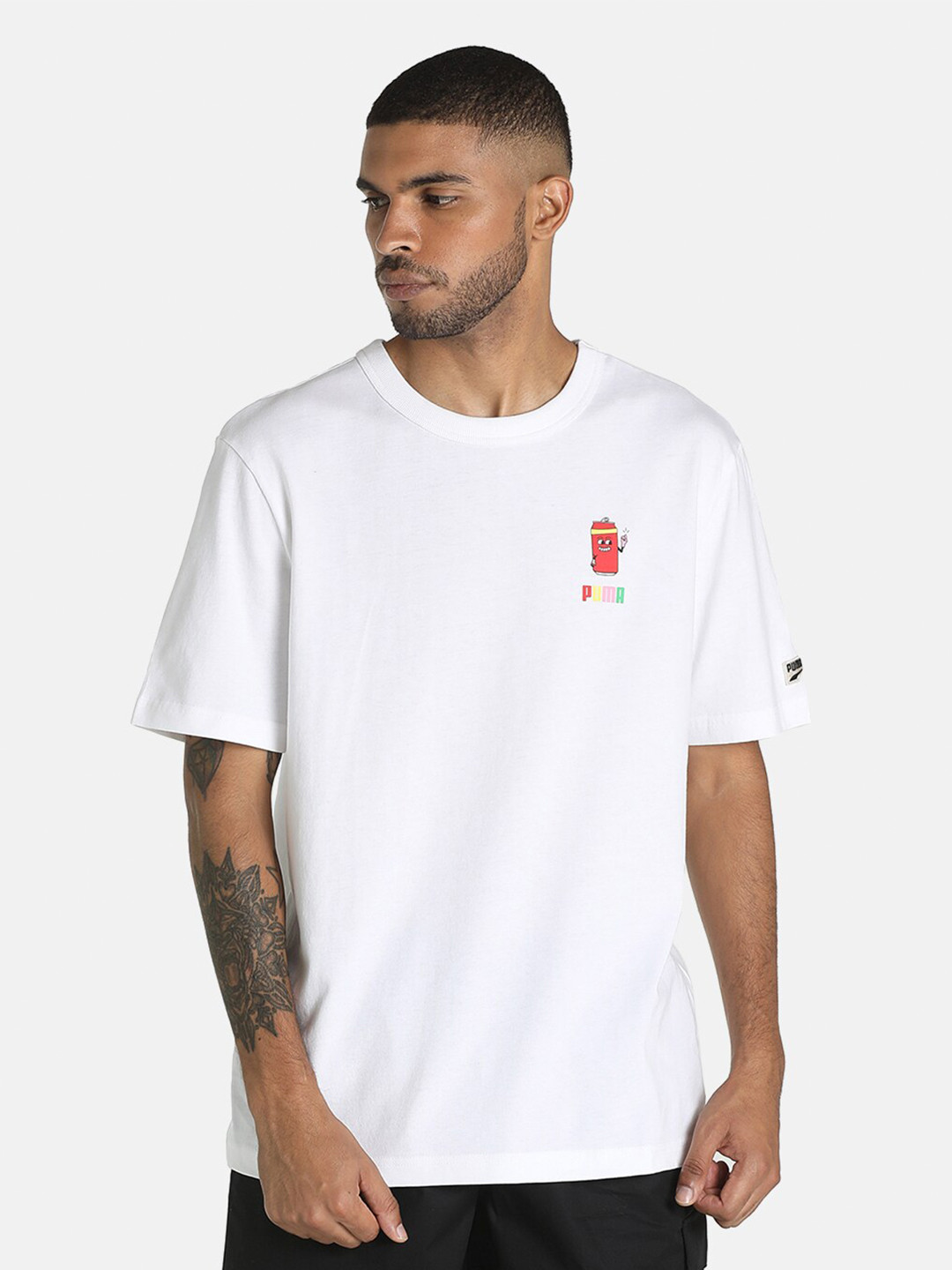

Puma Men White Relaxed Fit Downtown Graphic Printed Monochrome Cotton T-shirt
