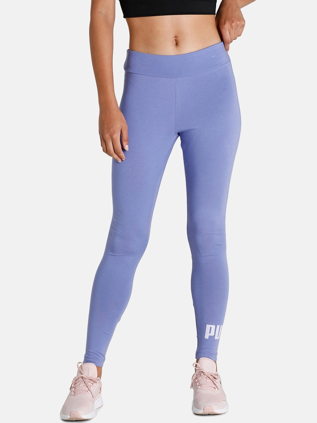 

Puma Women Blue Logo Printed Essentials Tight Fit Tights