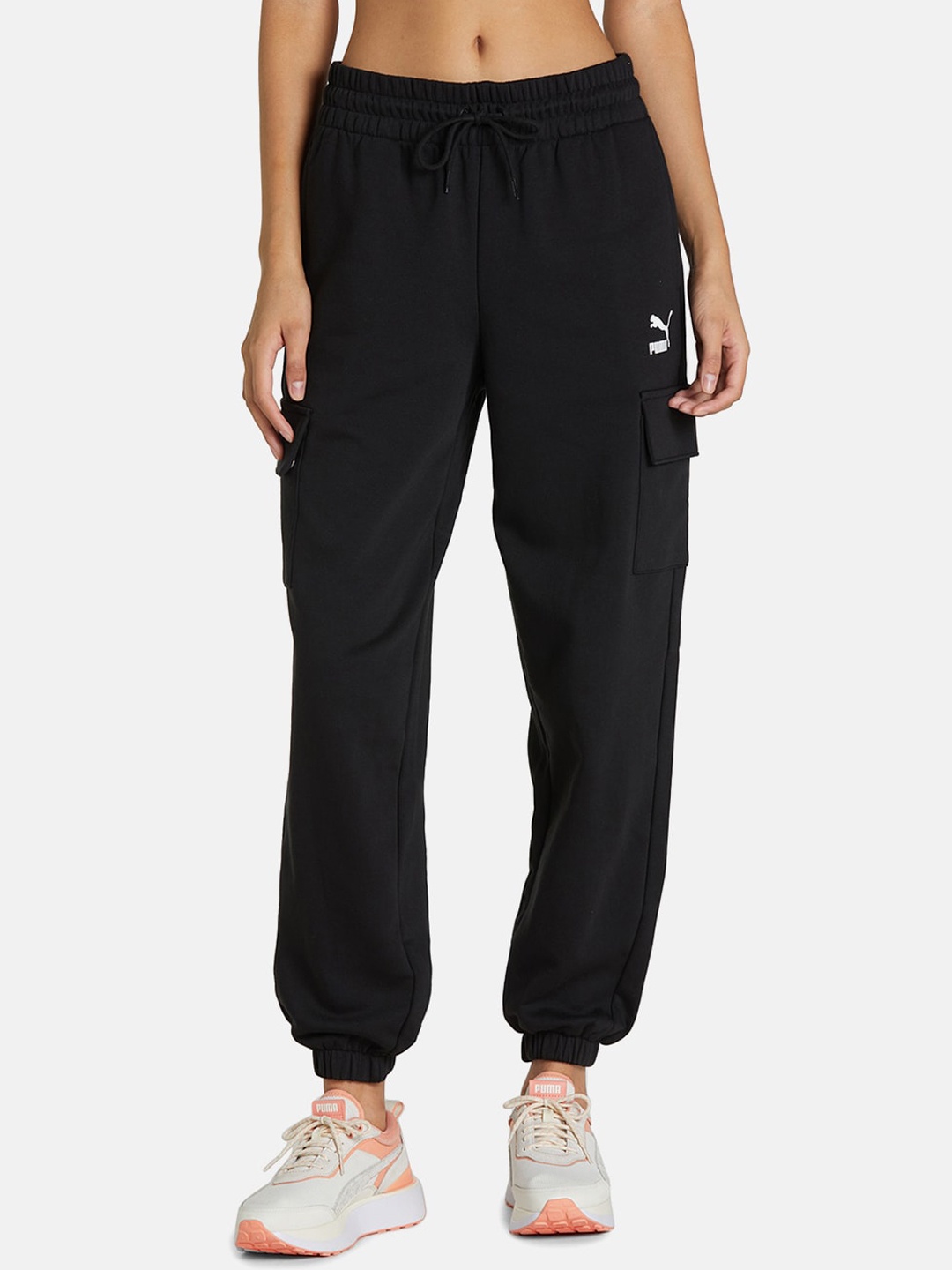 

Puma Women Black Solid Cotton Cargo Joggers