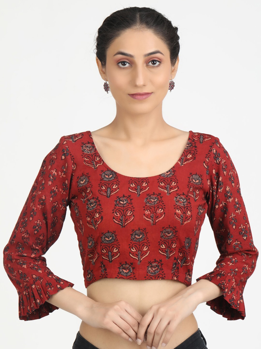 

Llajja Women Maroon Printed Saree Blouse