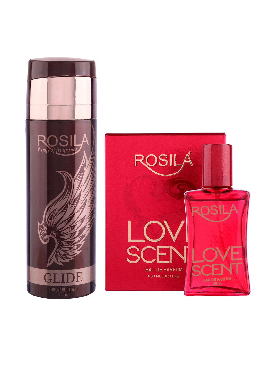 

ROSILA Combo of Glide Deodorant Body Spray 200 ml & Love Scent Eau De Parfum 30 ml, Maroon