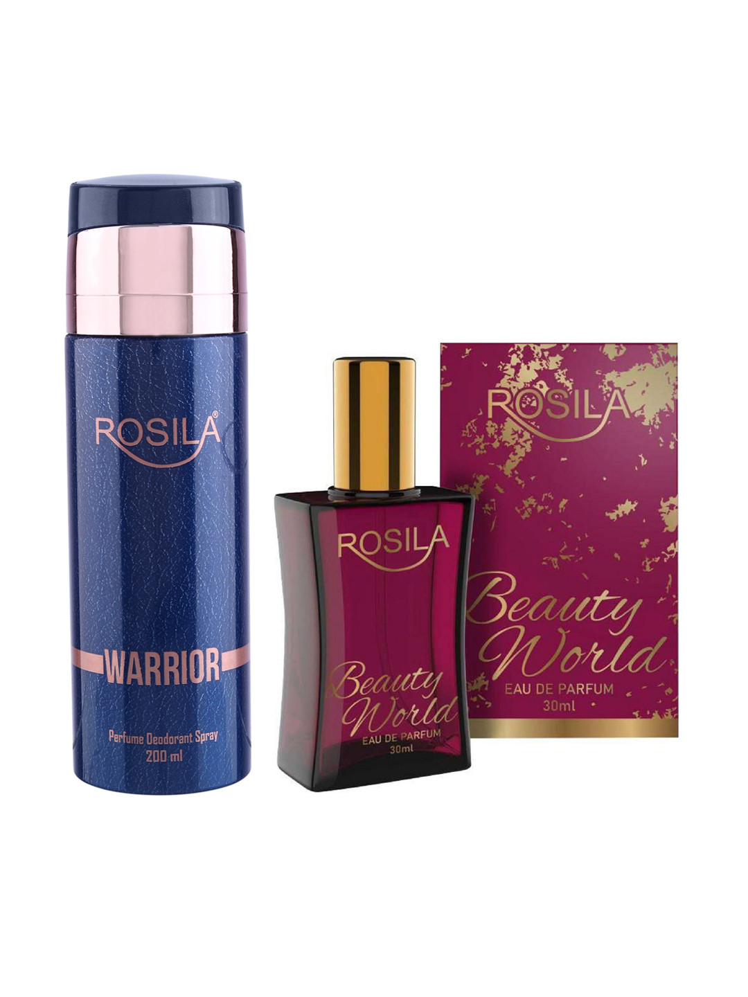 

ROSILA Set of Warrior Deodorant Body Spray 200ml & Beauty World Eau de Parfum 30ml, Blue