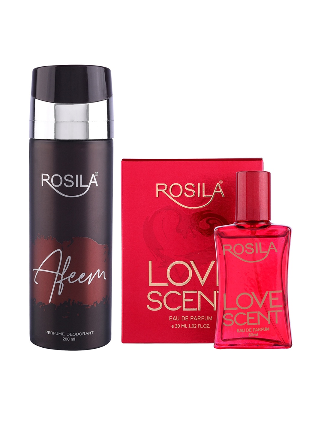 

ROSILA Set of Afeem Deodorant Body Spray 200ml & Love Scent Eau de Parfum 30ml, Red